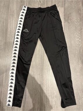 Kappa Black Joggers with White Logo Side Tape
